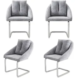 OKWISH Drehstuhl Esszimmerstuhl 4er Set Samt Grau 82x59x65 cm mit Kissen ergonomische Rückenlehne Metallgestell moderne Sitzgruppe für Wohnen und Büro