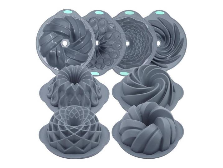 LuxusKollektion Silikonform Kuchenform 4er Set Silikon Riffel Grau, (4-tlg)