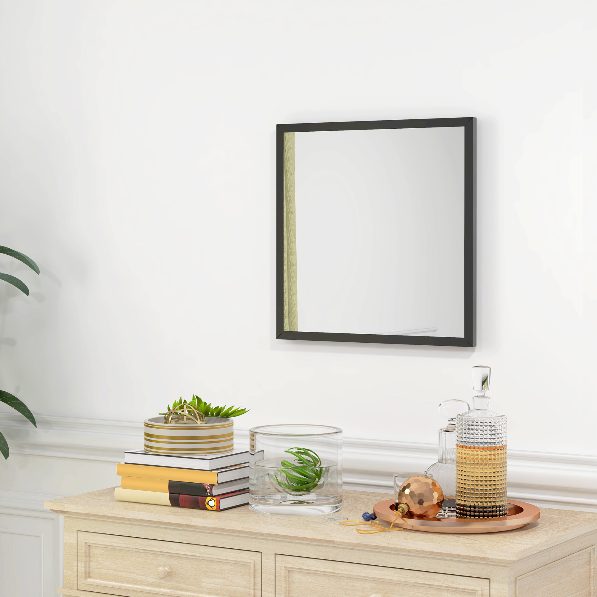 Homcom Specchio da parete quadrato con ganci, 50x50 cm, Nero   Aosom Italy