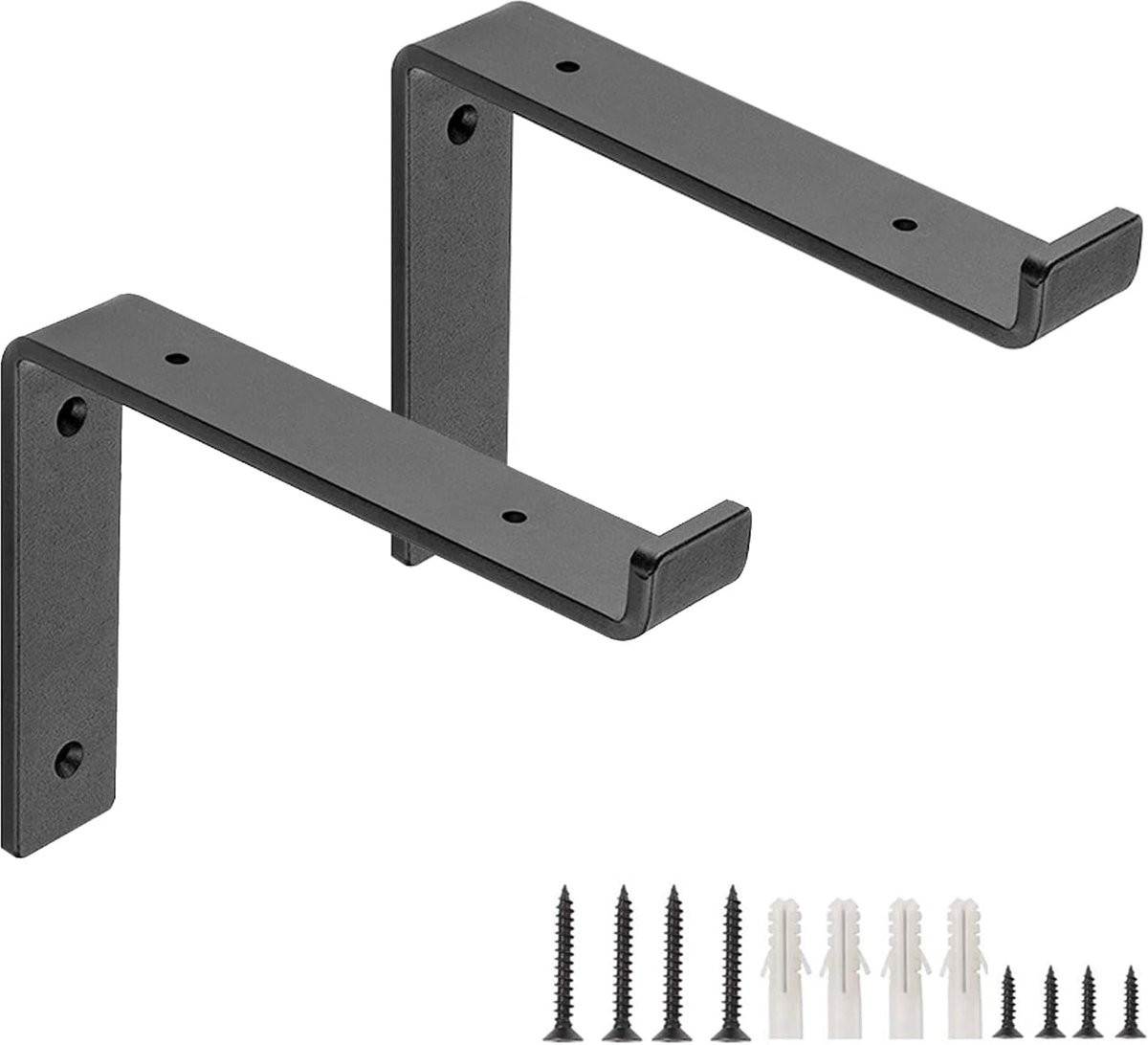 Zwarte metalen wandsteunen voor planken met 90 graden hoek, 10 cm
