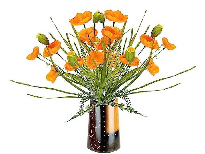 Mohnblumenbusch in Vase 47 cm – künstliche Mohnblumen Deko Orange