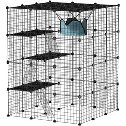 PawHut Katzenkäfig für Drinnen 4-stöckig Katzengehege mit dicht Metalldraht Hängematte