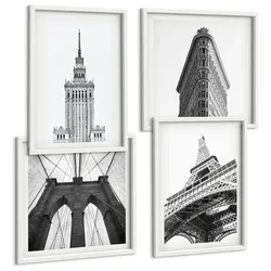 BILDER SET 4er Set - 50x50 cm & 40x60 cm Weißer Rahmen - Architektur Schwarz-Weiß-Minimalismus