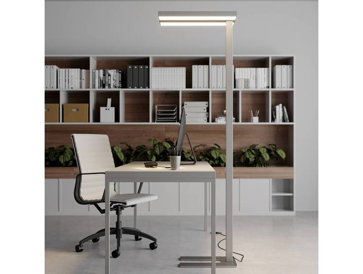 Stehlampe Logan Arcchio, dimmbar, alu / grau / zink, für Arbeitszimmer / Büro, Aluminium, Modern