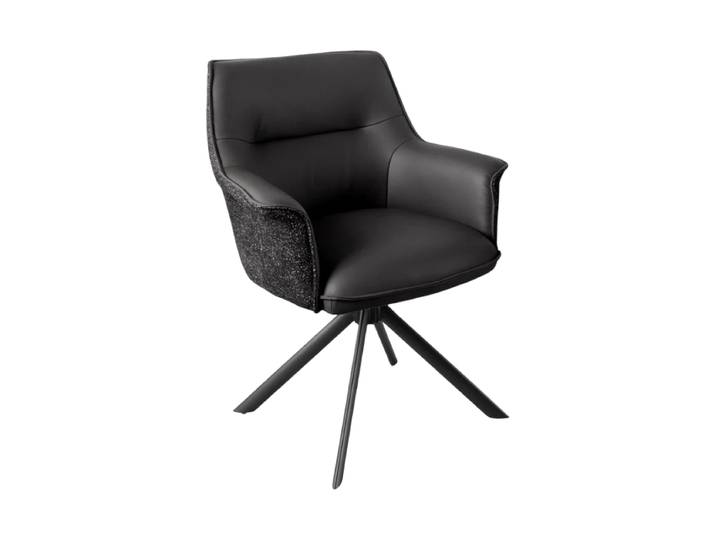 180° drehbarer Echtleder Designstuhl „Le Grand“ mit Armlehnen Schwarz Invicta Interiors