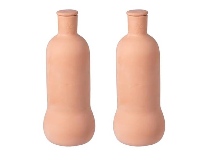 Relaxdays Ollas, 2er Set, 1 l, Ton, wurzelnahe Bewässerung, terrakotta
