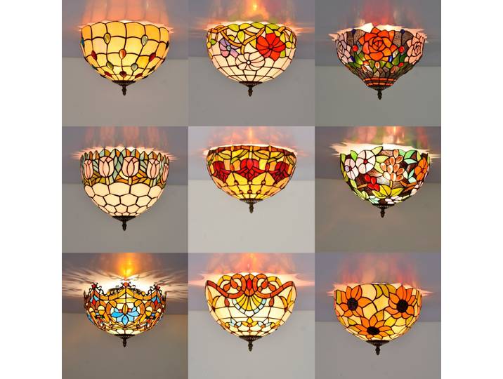 Lampes de plafond rétro de style européen, lampes Tiffany, lampe suspendue en verre coloré vintage, lampe Art Déco pour salon et chambre à coucher