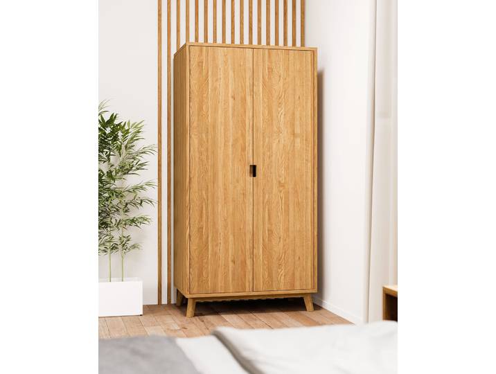 Naturwohnen Massivholz Kleiderschrank H200xB100xT60cm Eiche geölt Serie Rivus Türen mit Soft Close mit bioola® nature veredelt
