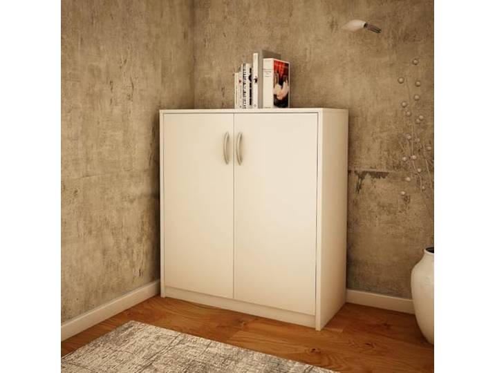 Home Collective Kommode 74cm breit in Matter Ausführung, Kommode mit 2 Türen und 1 Regal, Schrank mit hochwertigen Polymergriffen Ideal für Schlafzimmer, Wohnzimmer, Flur laminiertes Holz weiß