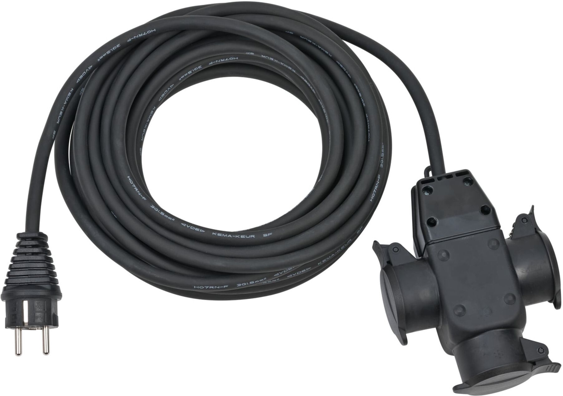 Baustellen-Verlängerungskabel 10m H07RN-F3G1,5 schwarz mit 3-fach Gummikupplung IP44 ; Brennenstuhl (1167810301)
