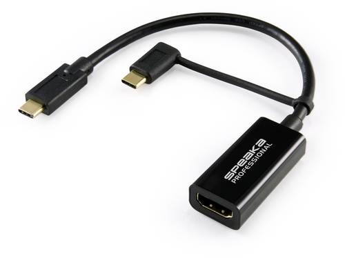 SpeaKa Professional SP-9015340 HDMI Adapterkabel [1x HDMI-Buchse - 1x USB-C Stecker] Schwarz Geflechtschirm 15.00cm