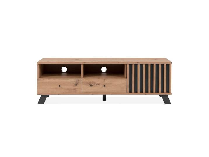 Meuble tv avec décoration artisanale en chêne - l138 cm