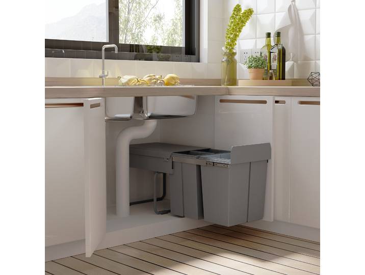 HOMCOM Poubelle Tri 40L 3 Bacs Gris