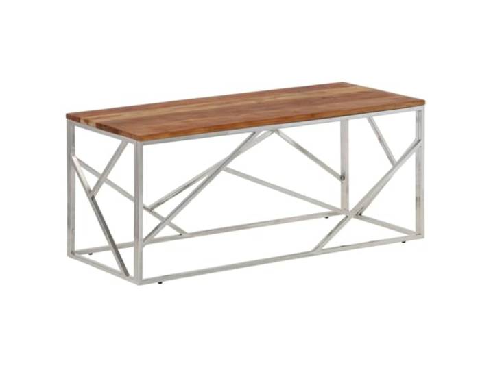 Tmriohed Couchtisch Massivholz Akazie Edelstahl 110x45x45 cm Silber Stilvoller Beistelltisch aus Echtholz mit silbernem Metallgestell für Ihr Wohnzimmer, pflegeleicht und zeitlos.