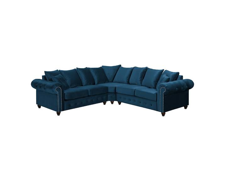 Ecksofa Blau/Dunkelblau Samt 260 x 90 x 260cm Glamour