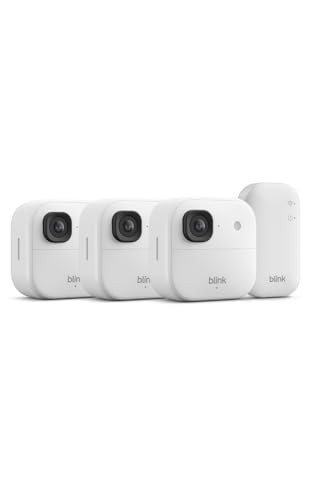 Blink Buitencamera 2K+ (nieuwste generatie) - Systeem met 3 Draadloze Slimme Beveiligingscamera's en Sync-basismodule, Wit
