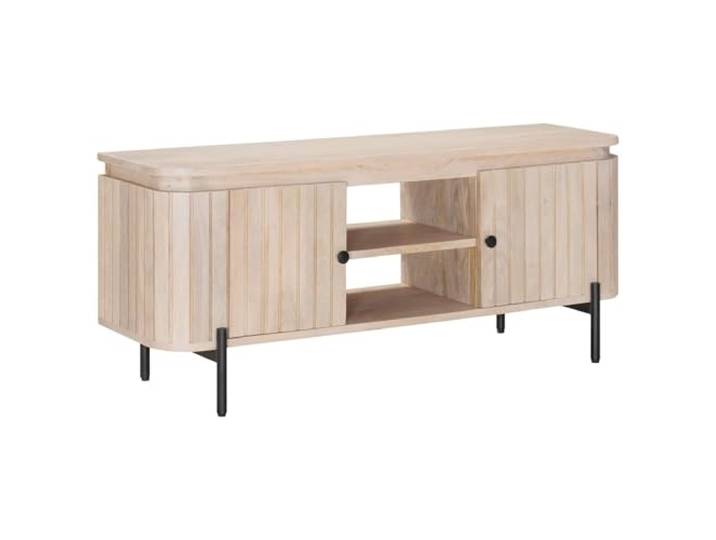 Makastle TV-Schrank aus Massivem Mangoholz mit 2 Türen und Regal, 105 x 30 x 45 cm, Braun