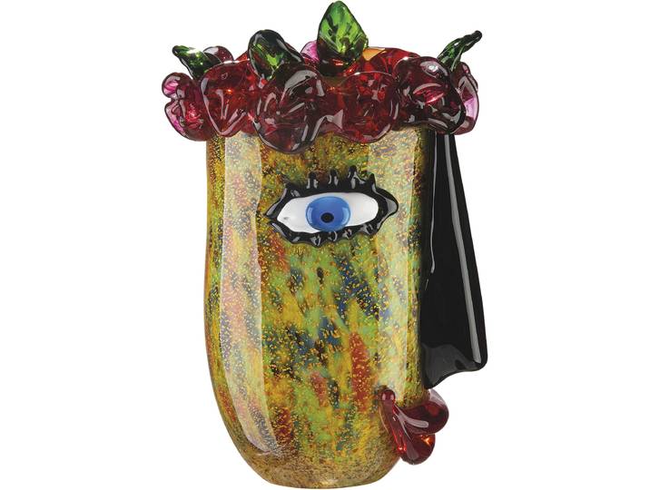 Tischvase CASABLANCA BY GILDE Floro , bunt, B:20cm H:31,5cm T:17cm, Glas, Vasen, Tischvase, dekorative Vase aus Glas, Blumenvase