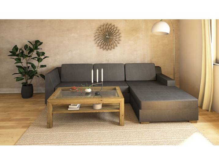 Couchtisch Massivholz Wildeiche mit Glasplatte, 70x120cm