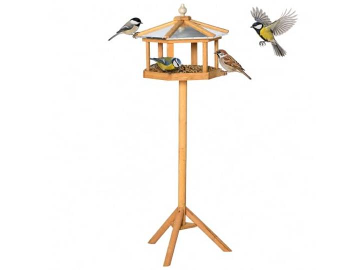HOMCOM Mangeoire pour Oiseaux Sauvages sur Pied Extérieur 113 cm Nichoir à Plateau\, Abris à Oiseaux\, Bois