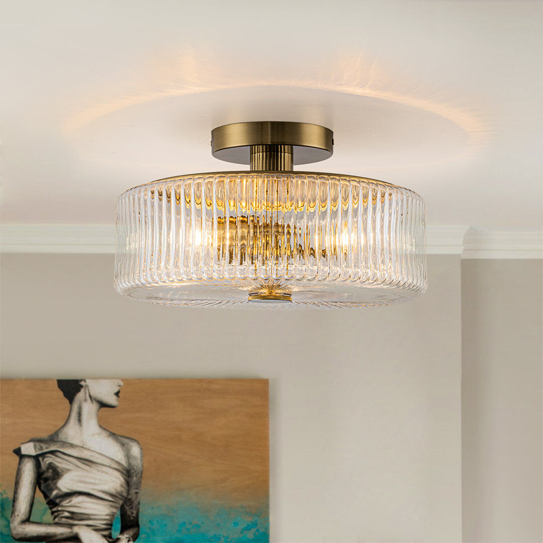 Mercer41 Glass Semi Flush Mount Gold 11.7cm H X 35.6cm W X 35.6cm D