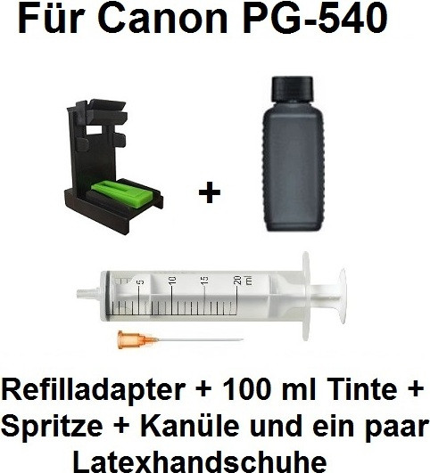 INK-MATE navultank met adapter zwart voor Canon PG-540 en PG-540 XL, 100 ml