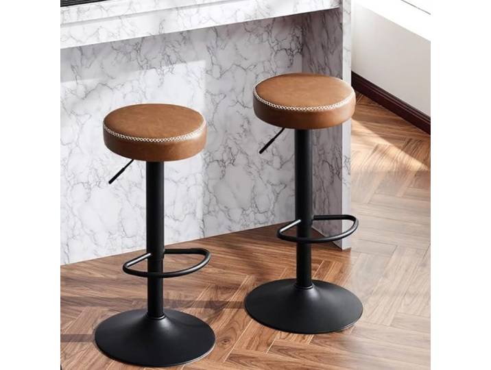 EUGAD Tabouret de Bar Rond Lot de 2 Tabouret de Cuisine Pivotant en Similicuir Vintage Marron E0AG0204-2