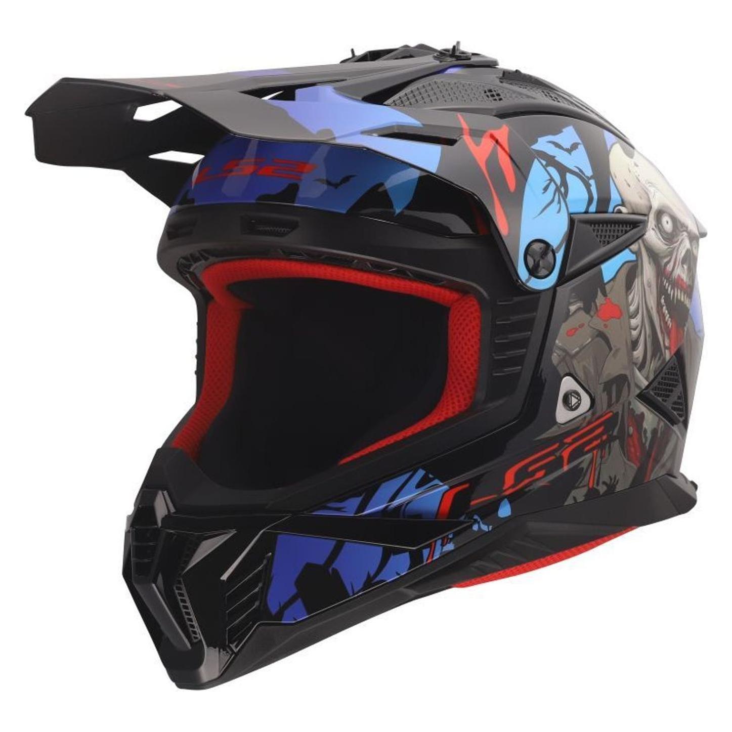 LS2 Motocross Helm FAST II ZOMBIE II Black Red Blue, XL (XL, 61 - 62 cm) (467082426XL)