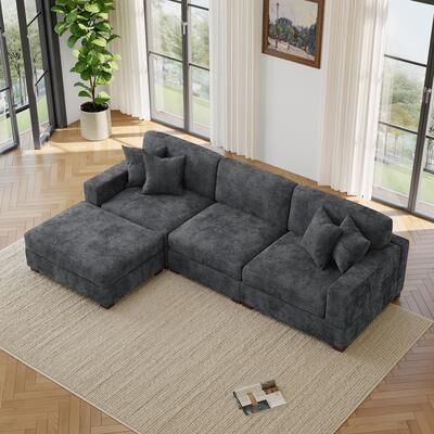 Lumibee Modern Oversized Chenille Modular Sectional Sofa with Ottoman
