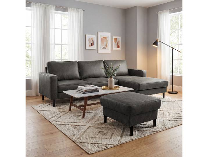 Polsterhocker 70 x 48 x 60cm Grau Lederfaserstoff Dalia: Anthrazit