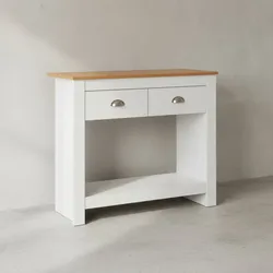 KADIMA DESIGN Konsolentisch Eiche-Weiß, 2 Schubladen, Offenes Fach, Melaminharzbeschichtung