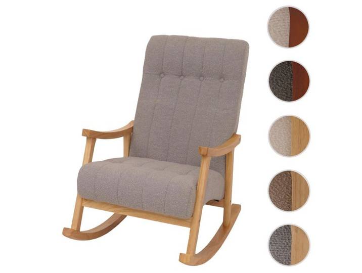 Fauteuil à bascule HWC-K10 tissu bouclé (450g/m²) gris piètement nature