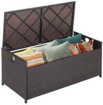 Costway 34 Gallon Patio Storage Bench with Seat Cushion and Zippered Liner