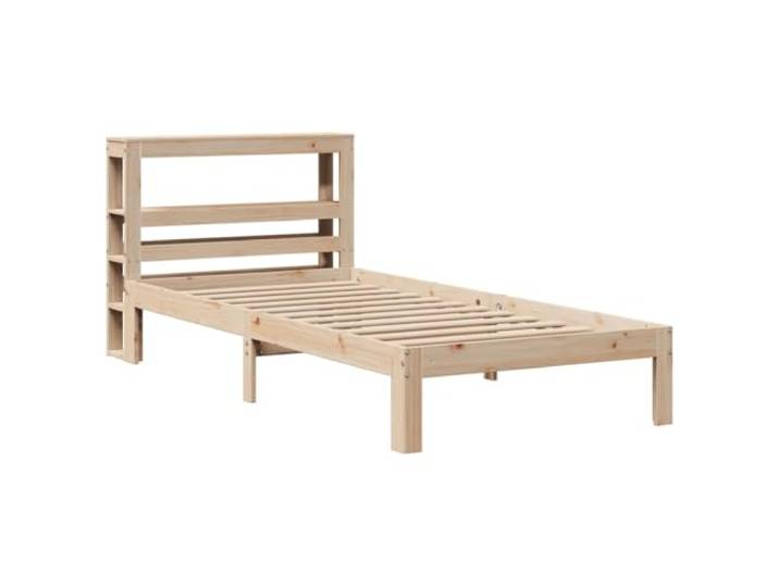 KTHLBRH Bettgestell mit Kopfteil 90 x 200 cm aus massivem Kiefernholz Lattenrost aus Sperrholz, 2 Einlegeböden, selbsttragendes Kopfteil, Lattenrost
