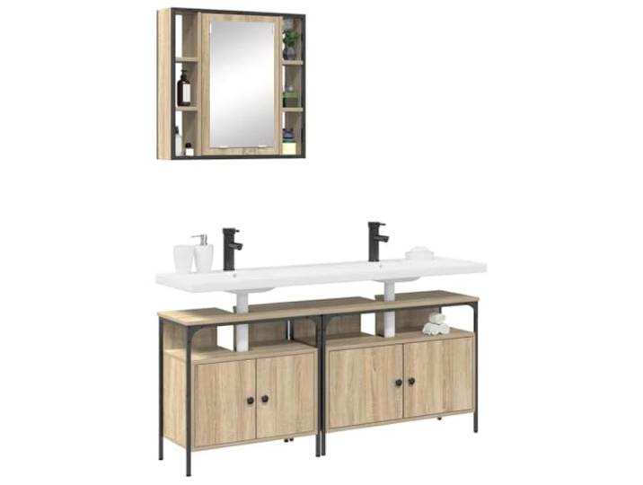 KTHLBRH Badezimmermöbel-Set, 3-teilig, braun, Holz, mehrschichtig Wandschrank, modernes Design, feuchtigkeitsbeständig, geräumig, für Schminktisch