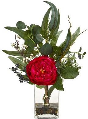 Nearly Natural "21"" Rose and Eucalyptus Artificial Arrangement"