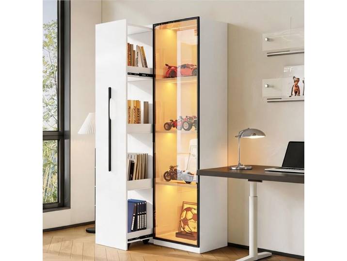 Vitrine bibliothèque design contemporain classic white MDF LED module extractible 70x40x160 cm