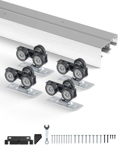 VEVOR Schuifdeurbeslag Railset Dubbele rails van aluminiumlegering, Zilver, Lengte: 1524 mm
