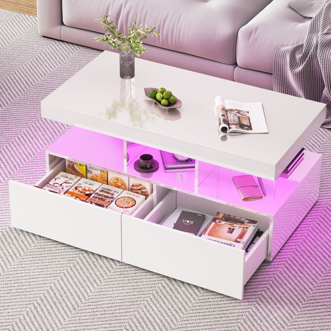 Mercury Beauville Coffee Table With Storage White 46cm H X 104cm W X 53cm D