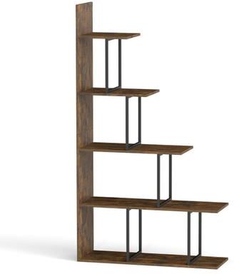Costway 5-Tier 62 Inch Tall Stepped Bookshelf with Heavy Duty Metal Frame-Rustic Brown