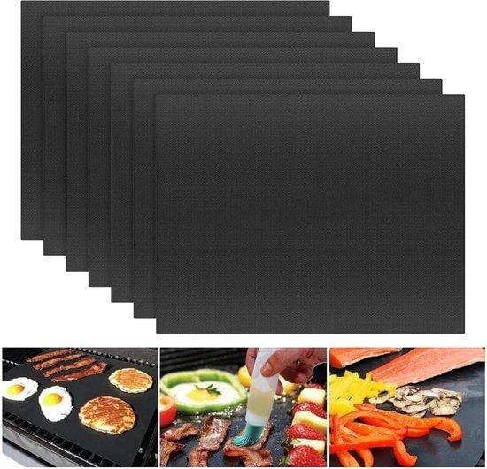 Set van 7 herbruikbare zwarte grillmatten met antiaanbaklaag, B: 40 cm, D: 33 cm