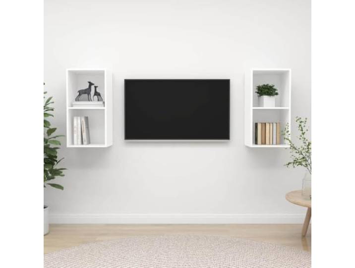 HEFZGDB TV-Wandschränke 2 Stück Weiß Holzwerkstoff mit viel Stauraum für Organisation, vertikal oder horizontal montierbar, jedes Regal mit 2 Fächern, praktische Aufbewahrungslösung