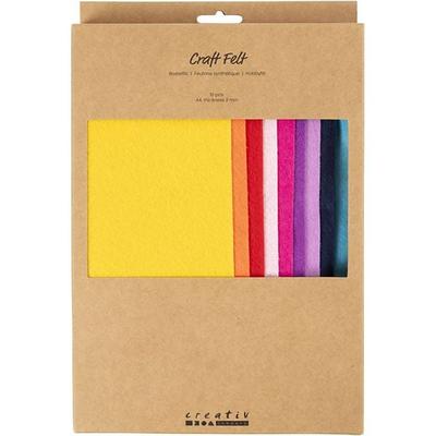 Creativ Company Bastelfilz, A4, Blatt 210x297 mm, Dicke 2 mm, sortiert Farben, 10 Stk
