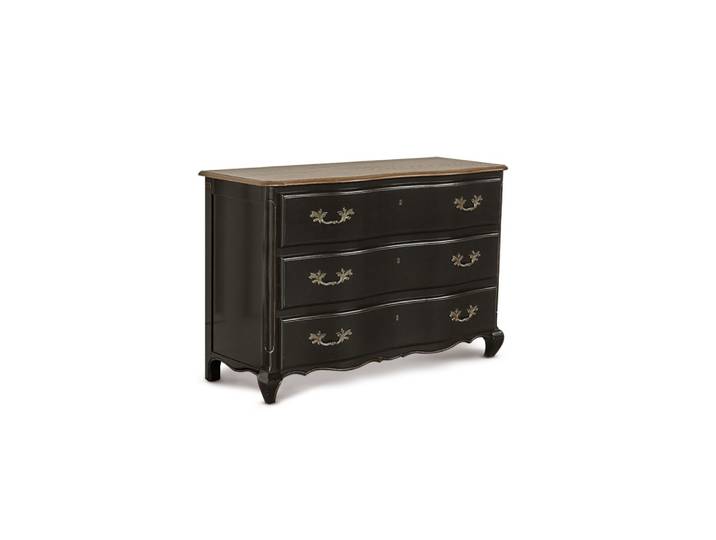 Commode style shabby chic, plateau chêne, 3 tiroirs noir