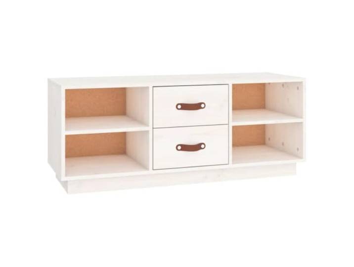 KUPTYERFG TV-Schrank Massivholz Kiefer Weiß 100x34x40 cm Lowboard Rustikales Mediaboard aus echtem Holz für das Wohnzimmer. Platzsparende Fernsehmöbel mit Ablage für Dekoration.