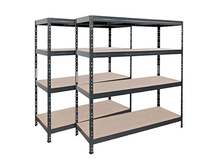 Master Regale 2er-Set Rivet Schwerlastregal mit lackierbaren HDF-Platten, 180x150x45cm (HxBxT), 4 Böden mit je 250kg Tragkraft, anthrazitgrau, praktisches Stecksystem, umweltfreundlich und recycelbar