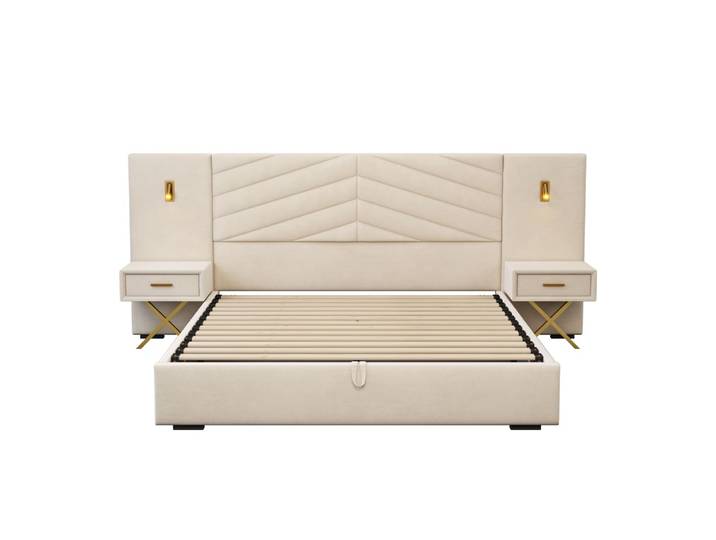 Lit relevable en pin beige et blanc 160x200 cm