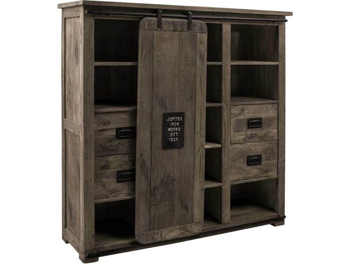 MASSIVMOEBEL24 Buffet 142x45 Manguier laqué Gris RAILWAY #262