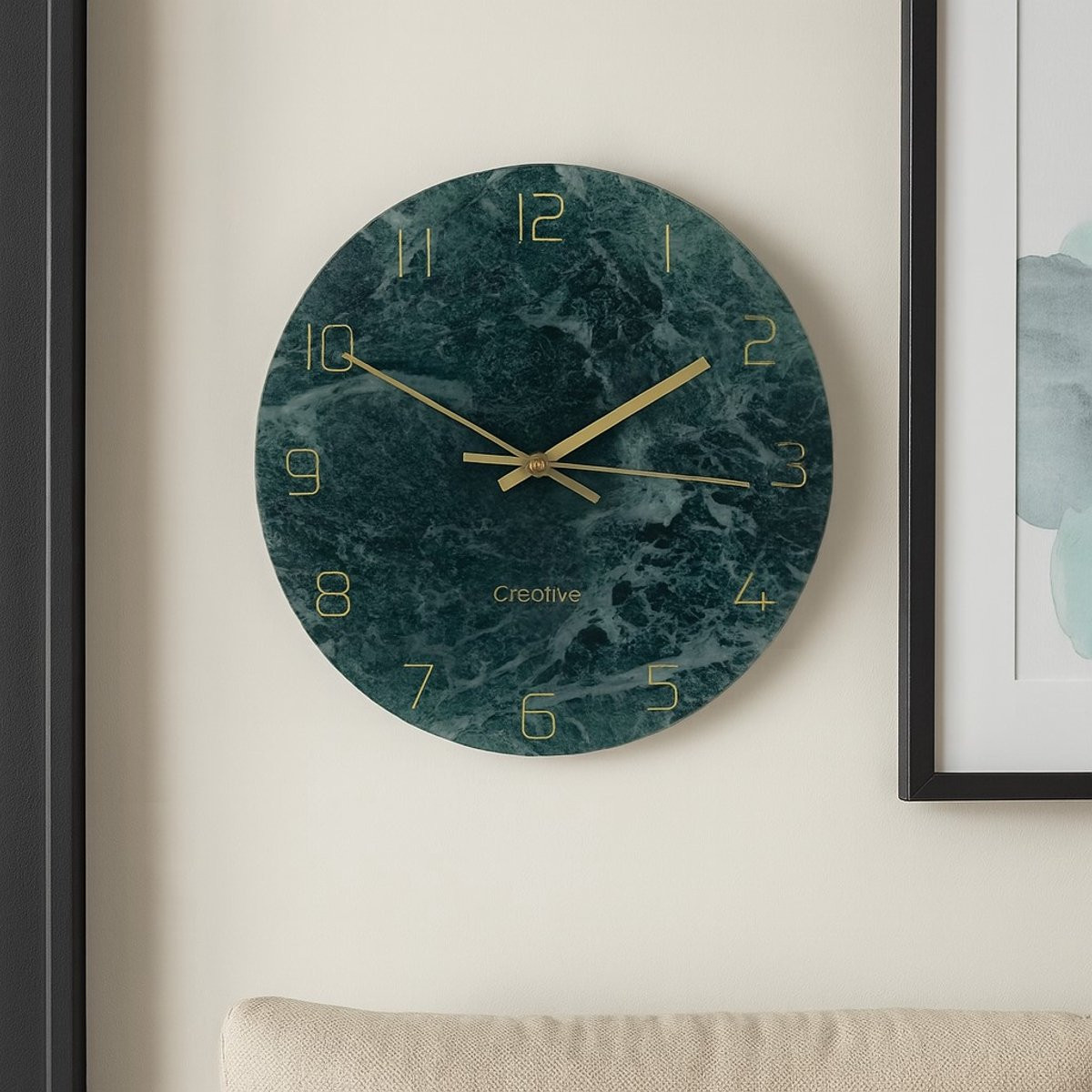 Cave & Garden Wandklok Groen met Goud, Analoog, 30 cm