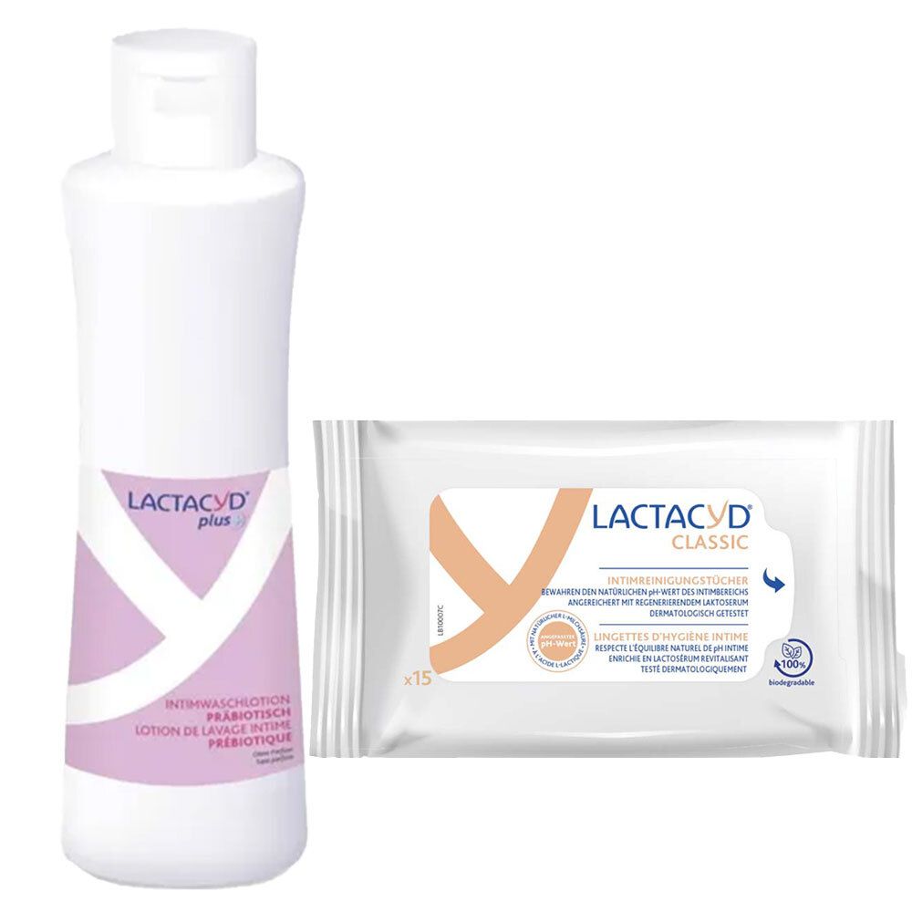 Lactacyd Plus präbiotisch + Wipes for on-the-go 1 St Set